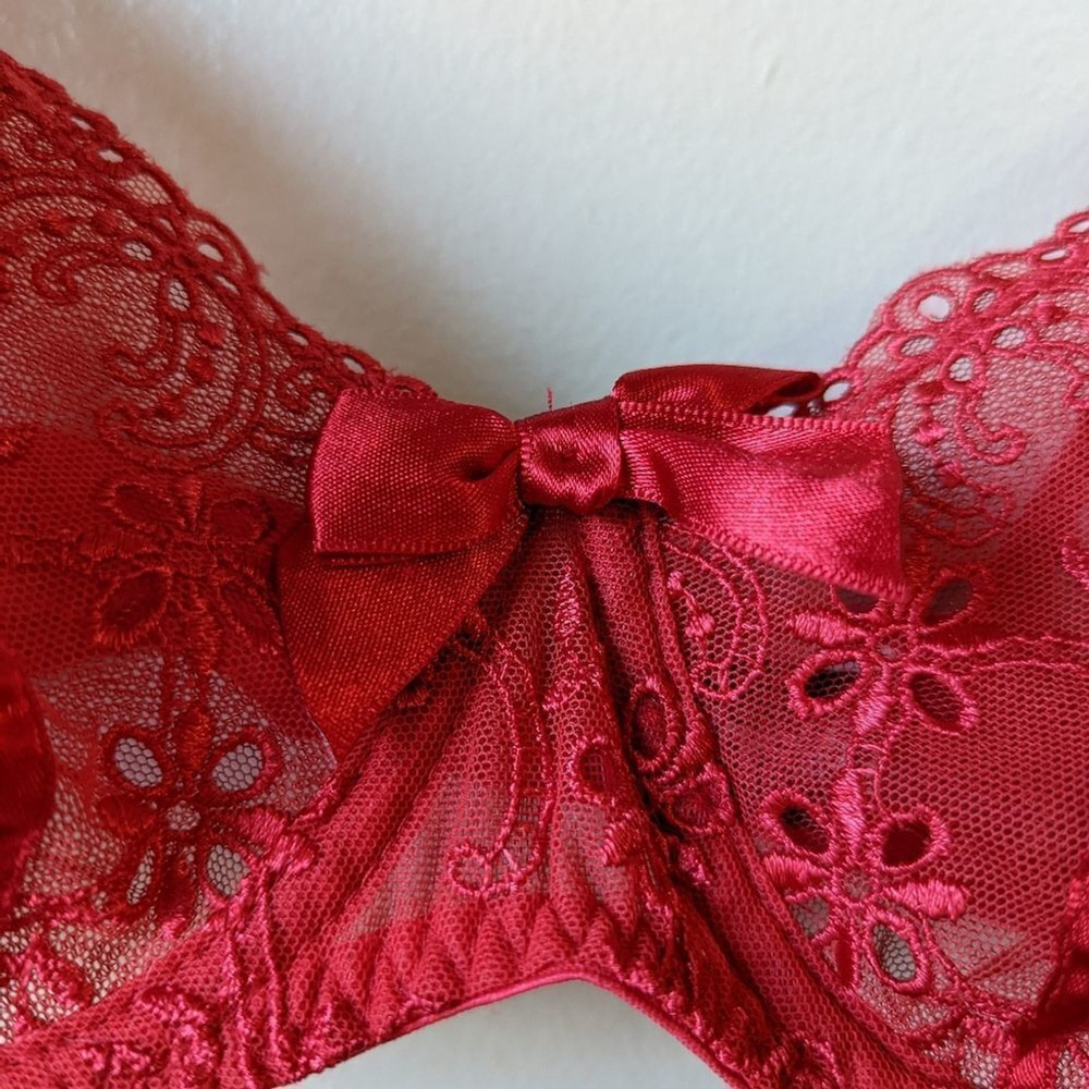Fredericks of Hollywood Lace Underwire Bra Red Unlined women's sz 34C - Picture 6 of 6